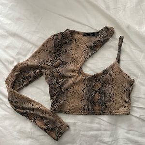 Nasty gal snake print one shoulder crop top